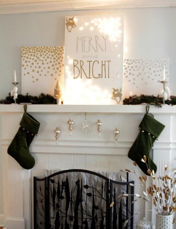 Decoração de Natal com luzes de fada em ouro verde e branco