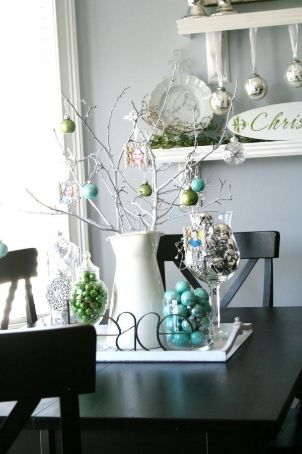 Ramo de jarro de porcelana branco de decoração de Natal azul verde