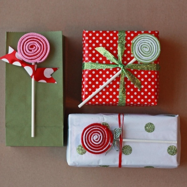 embrulhar presentes de natal joias ideias decorações feltro de pirulito