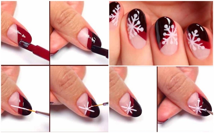 faça você mesmo o design de unhas de floco de neve