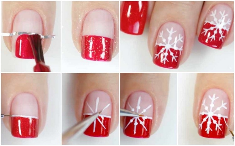 faça suas próprias unhas de natal com flocos de neve
