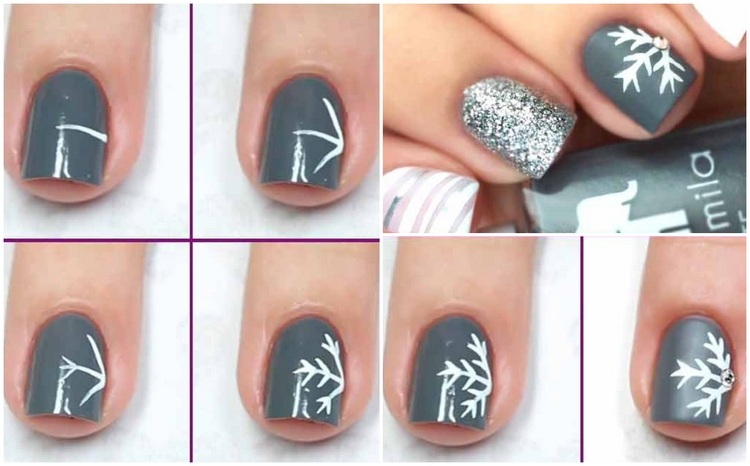 design de unhas faça você mesmo flocos de neve para unhas curtas