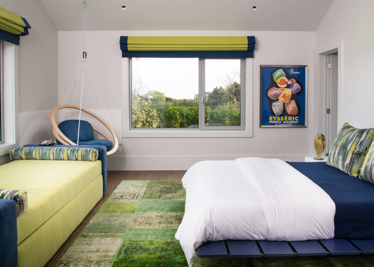 Quarto infantil quarto juvenil azul escuro verde quente