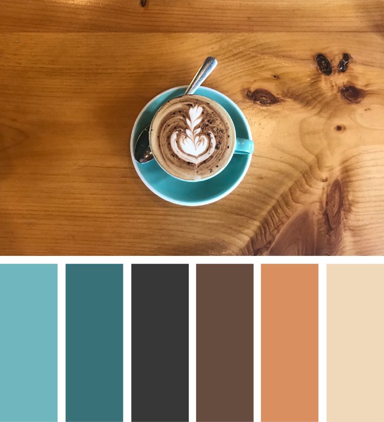 Teal Turquesa Marrom Laranja Combinação de Cores de Madeira