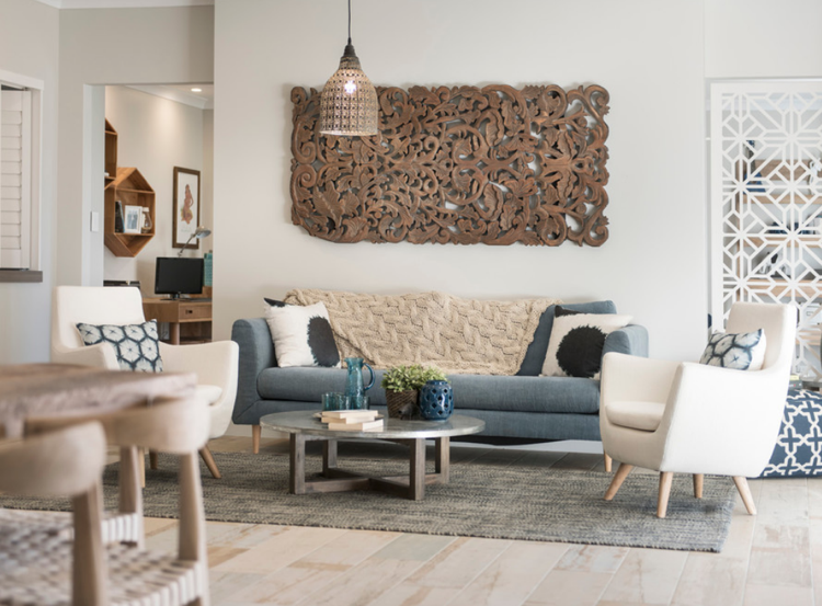 Cinza Azul Bege Creme Sala de Estar Estilo Hamptons