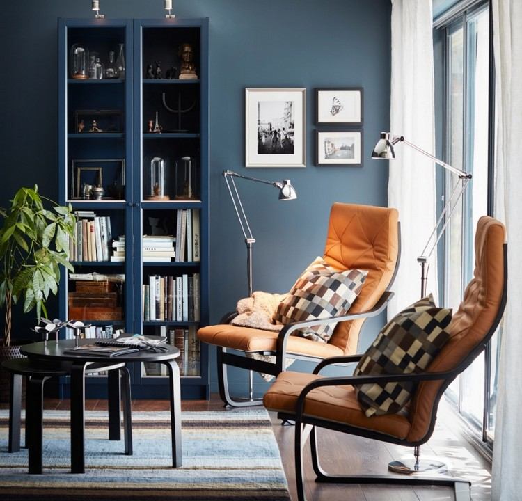 exemplo de mobiliário moderno de combinação de cor marrom azul