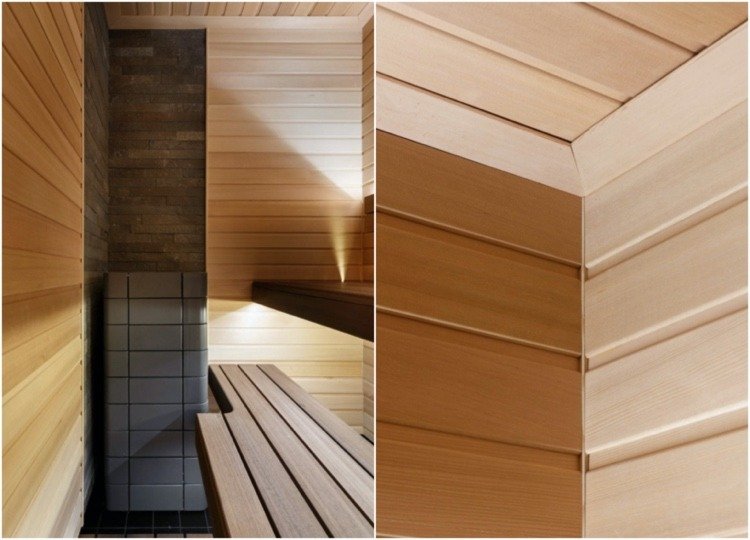 sauna privada com revestimento de parede de cedro