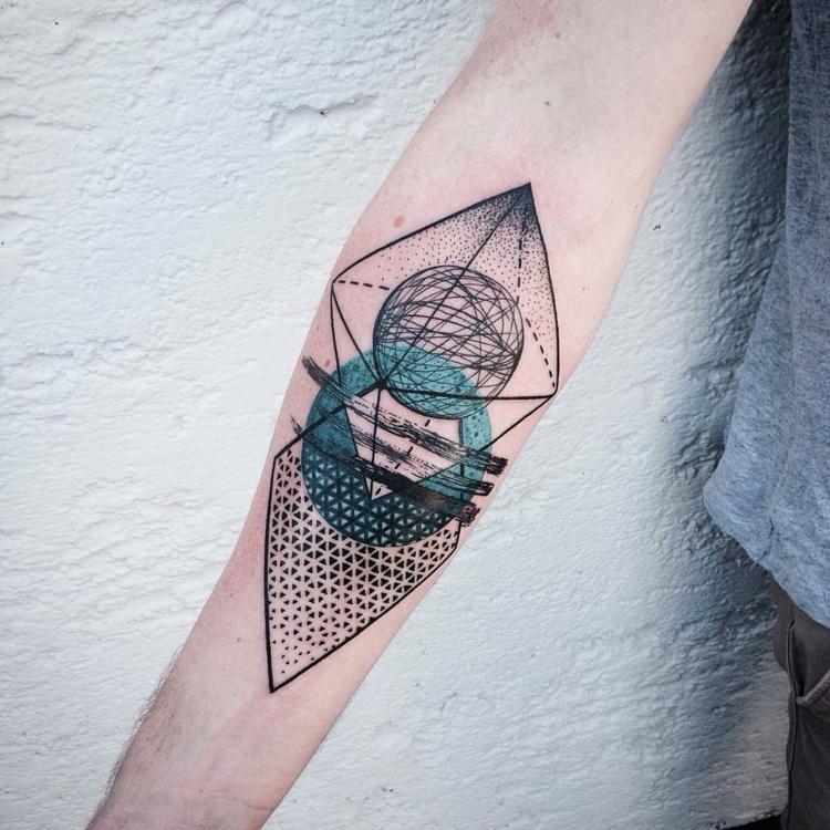 tatuagens geométricas do espaço no antebraço motivo de tatuagem para mulheres