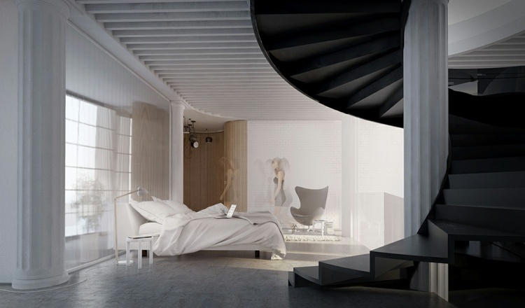 escada em espiral design de interiores moderno minimalista largo preto