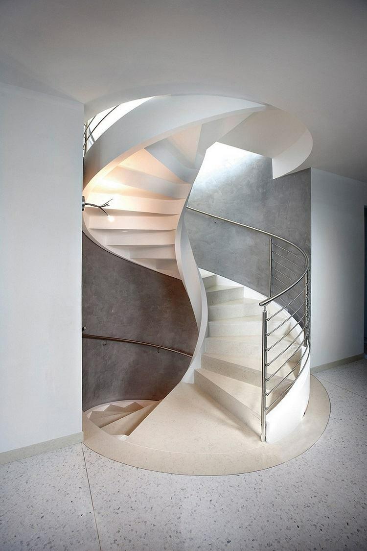 óptica minimalista raumpsartreppe escada em espiral corrimão de metal