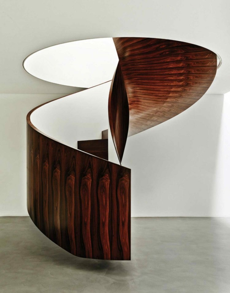 design minimalista escada em espiral moderna madeira linhas elegantes
