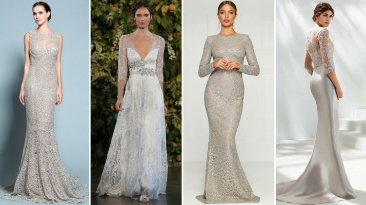 A renda clássica para o vestido de noiva em prata é adequada para diferentes estilos