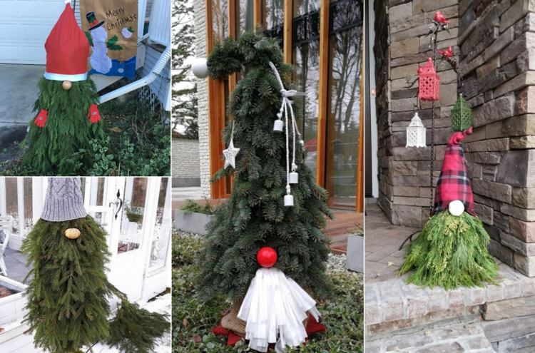 Decore a área externa no inverno com verde de abeto - duendes de Natal legais