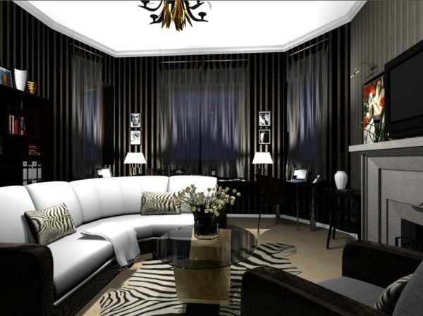 sala de estar em estilo art déco em preto e branco