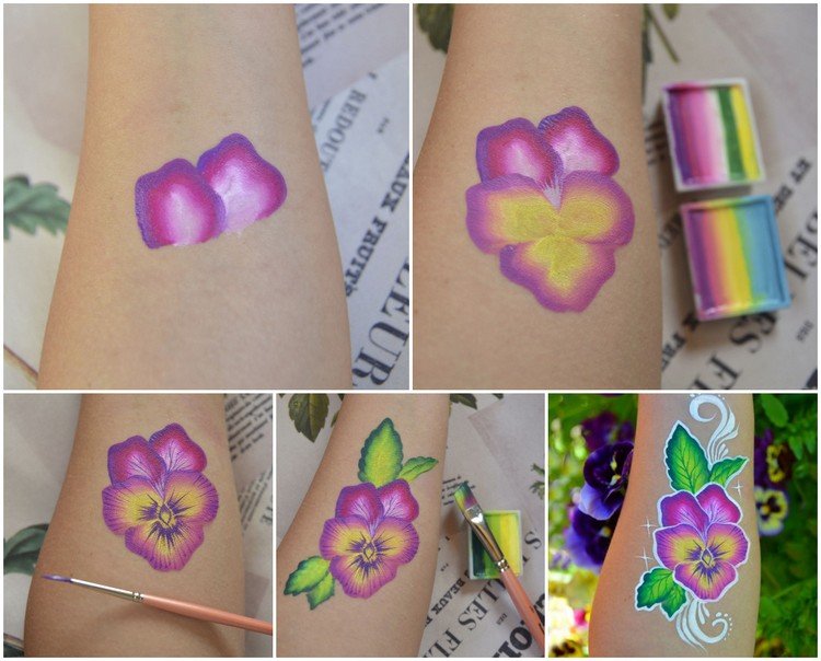 Instruções de maquiagem de flores amor-perfeito