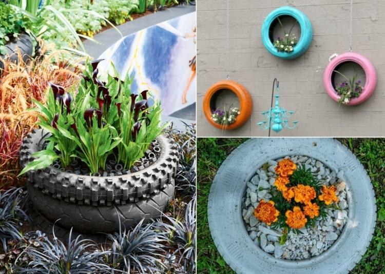 Decoração de parede para exterior ou mini jardim de pedras no pneu