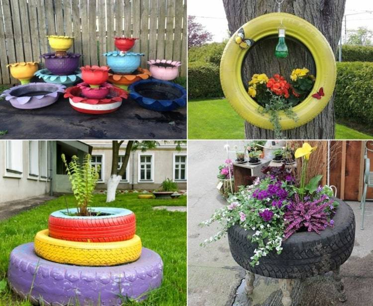 Idéias para projetar pneus velhos para jardim, terraço e varanda