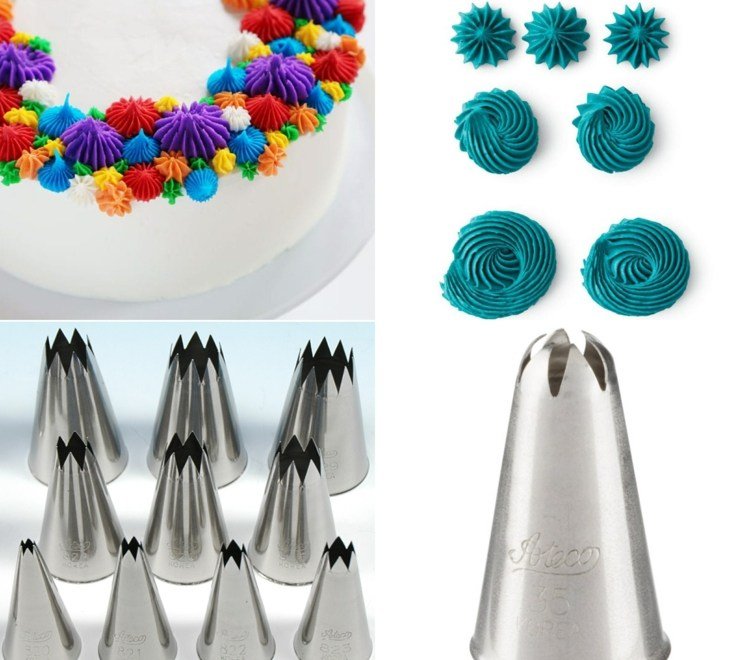 Decore bolos com sacos de confeitar - bicos abertos, fechados e estrela francesa para padrões com ranhuras