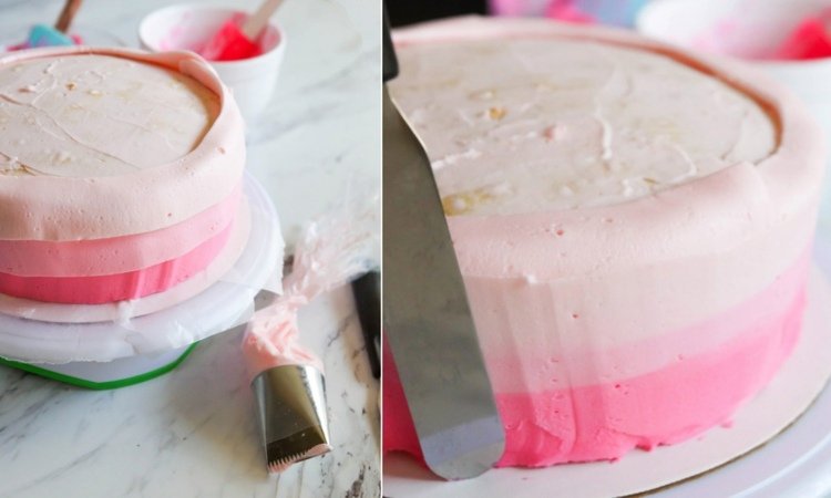 Faça um bolo de ombre simples com um bico de flor grande e uma espátula