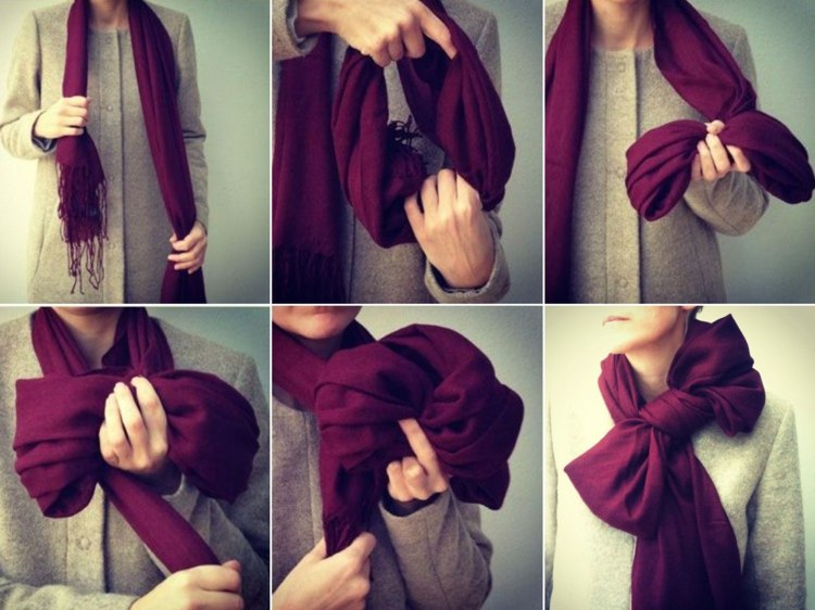Amarre um lenço de inverno como um laço - instruções rápidas e fáceis