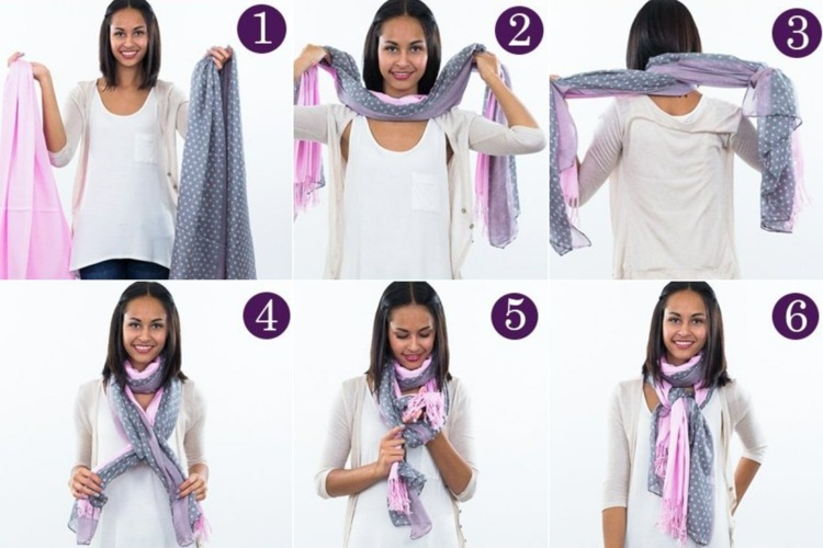 Técnica de embrulho elegante para dois lenços como uma alternativa ao lenço grosso