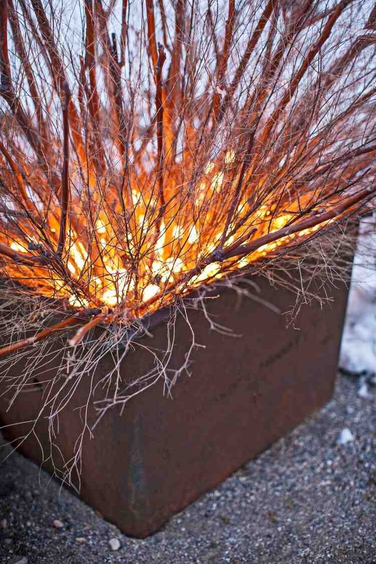 Decoração de inverno de janeiro a março para lanternas externas e galhos de árvores em baldes enferrujados