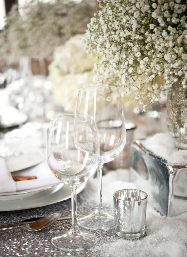 idéias de decoração de mesa neve artificial copo de vinho flores concurso romântico conto de fadas inverno