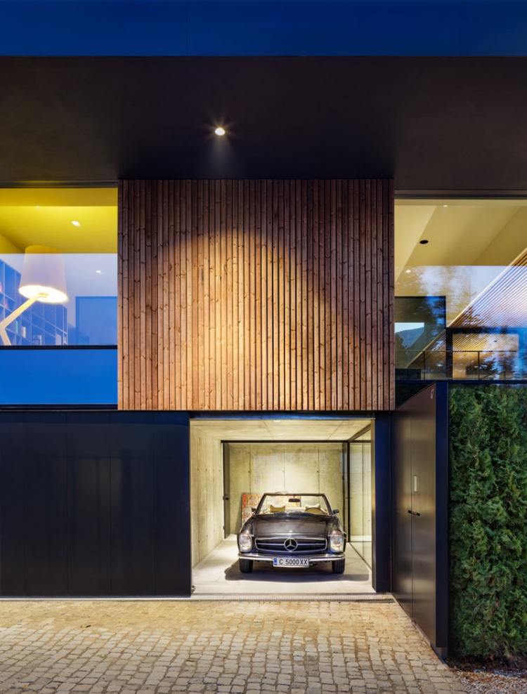 parede de vidro-fora-luz-telhado plano-casa-garagem-arquitetura moderna