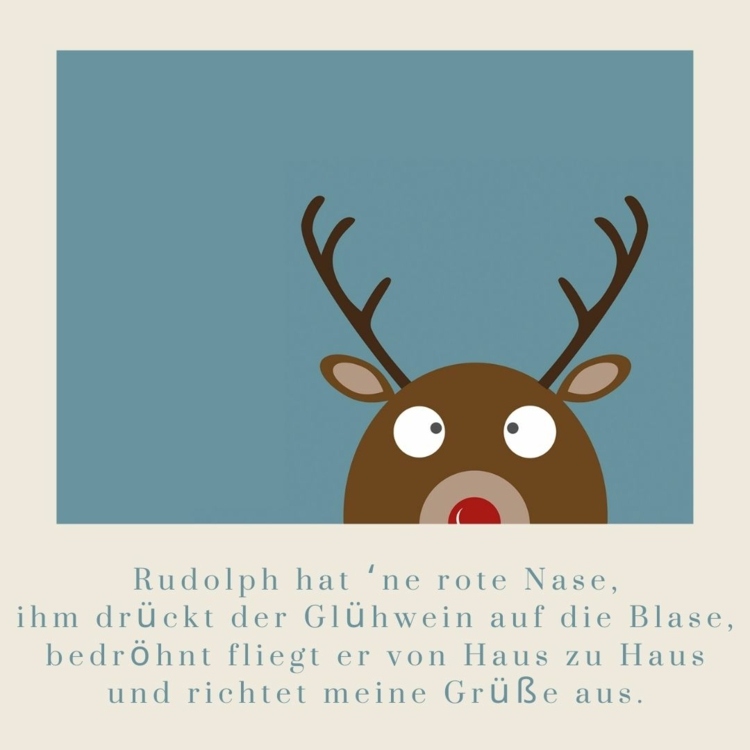 Desejos humorísticos para o cartão de Natal - Rudolph tem um nariz vermelho