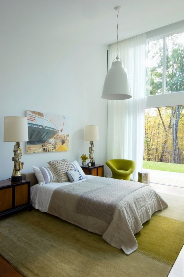 design do quarto cores - de acordo com o feng-shui amarelo - poltrona estofada com parede de vidro