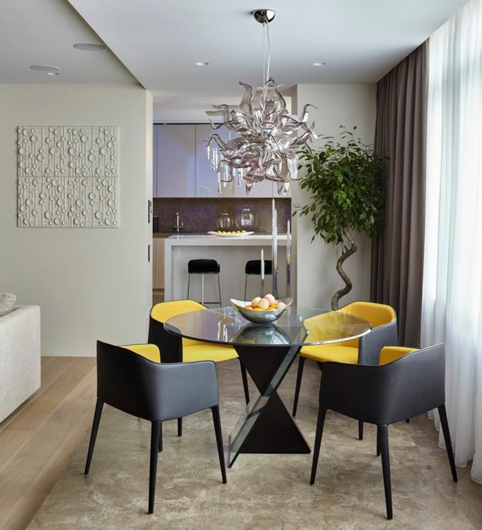 mesa de jantar sala de estar cadeiras lustre design de apartamento