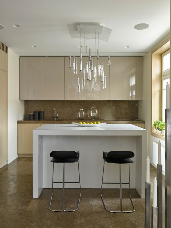 cozinha apartamento design cozinha ilha bar cadeira armários bege
