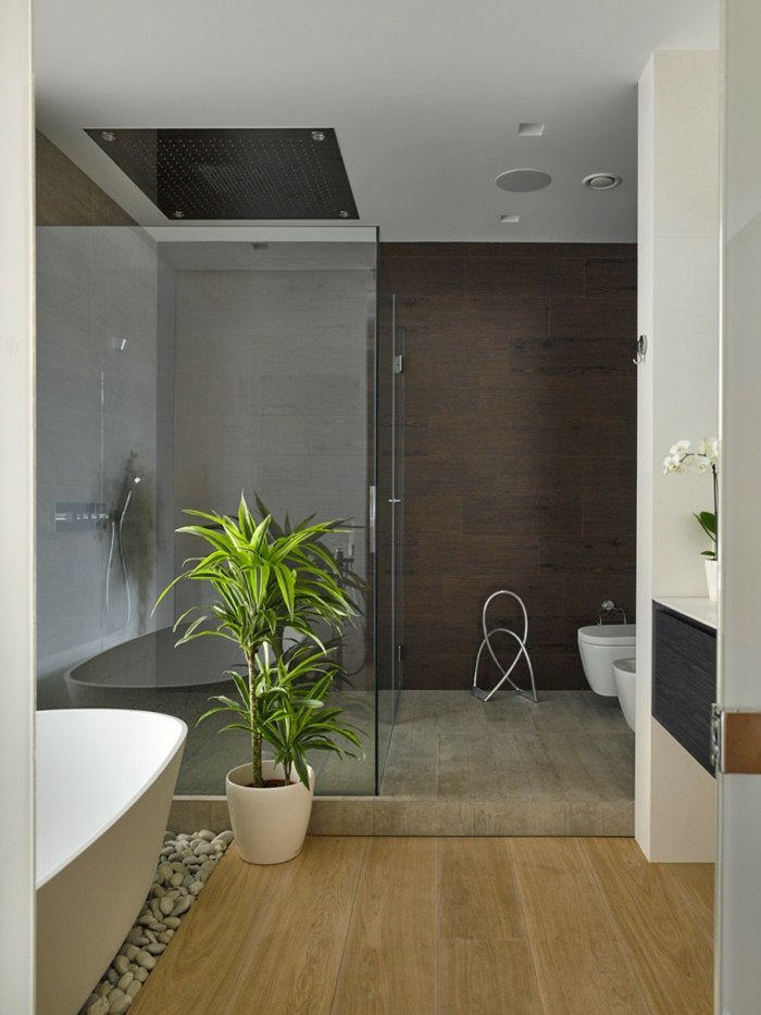 apartamento design zen planta de banheiro piso de parquete seixo