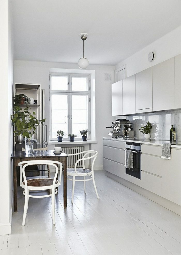 cozinha mesa branca escandinava forno armário de cozinha elegante