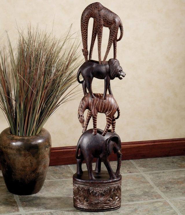 africano-estátua-casa-decoração-animais-elefante-girafa-zebra-leão