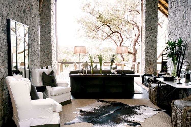 apartamento-mobília-ideias-áfrica-aparência-sala-parede de vidro-extravagante-revestimento de parede de pedra natural