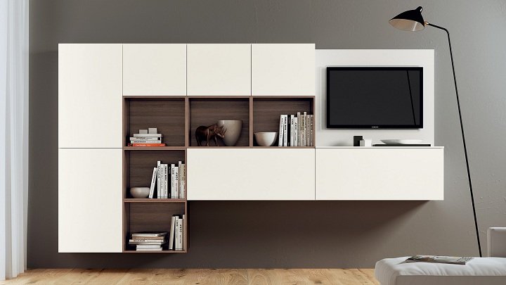 Sistema de parede moderno sala de estar gavetas armário de TV de madeira