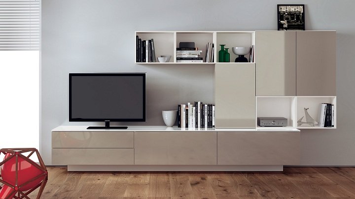 Parede da sala de estar com ideias modernas para sala de estar armário Frotnen bege