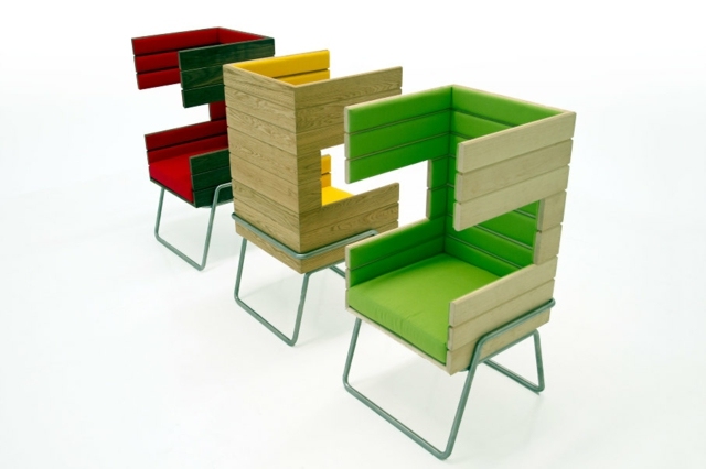 Poltrona de grupo de assento verde amarelo vermelho carvalho madeira