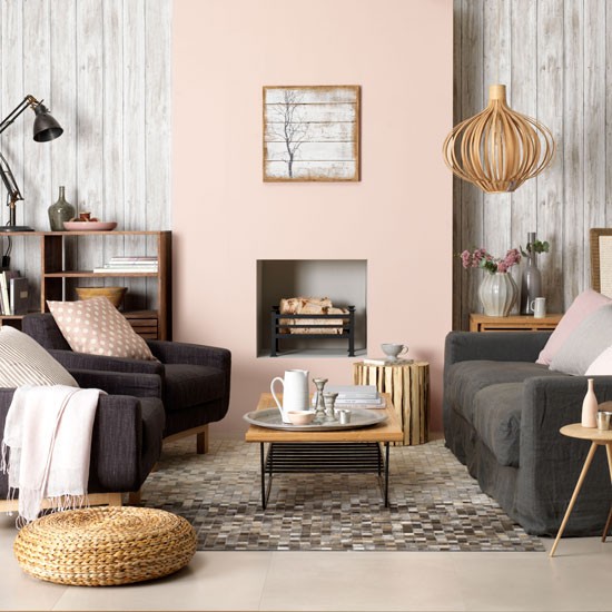 sala de estar romântica - estilo country rosa-cinza