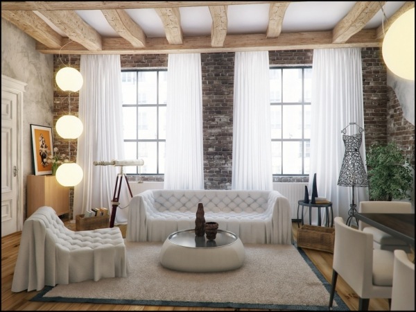 Parede de tijolo interior de apartamento estilo loft