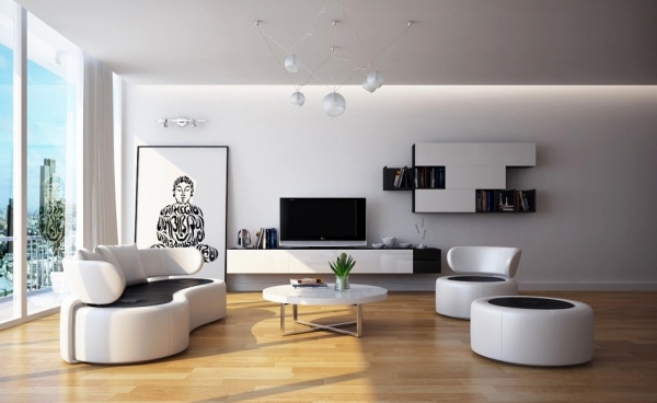 Esquema de cores preto e branco com design moderno de móveis