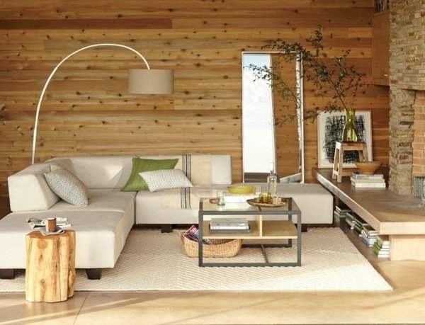 Sala de estar estilo country parede de madeira parede de pedra natural
