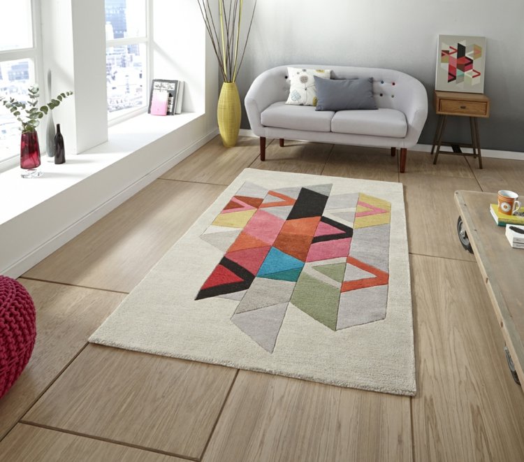 tapetes sala de estar padrão geométrico triângulo piso de cerâmica estilo moderno