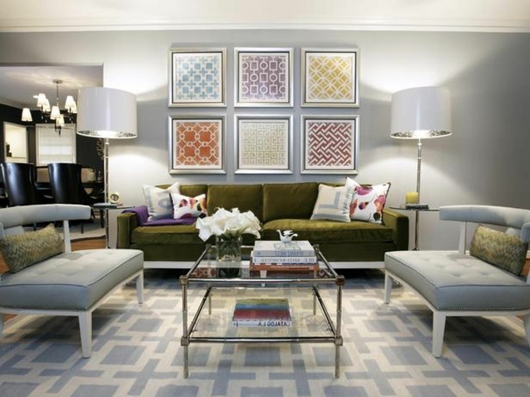 Design de parede de sala de estar com motivos têxteis