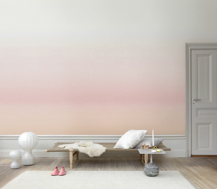 projeto da parede da sala de estar sutil ideia rosa creme móveis elegantes
