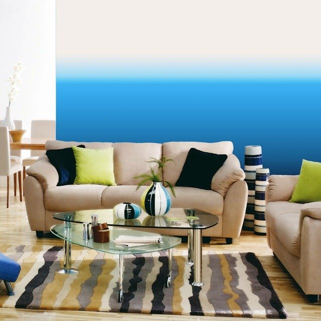 Ideias para a casa da sala de estar, aparência de design de parede azul