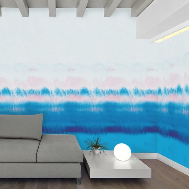 Papel de parede da sala de estar ombre rosa azul branco