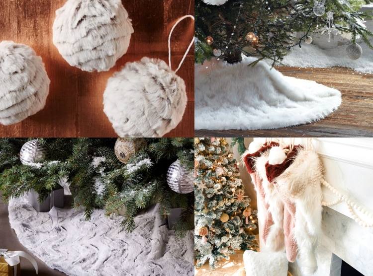 Decorações de Natal com meias de pele e decorações para árvores de Natal
