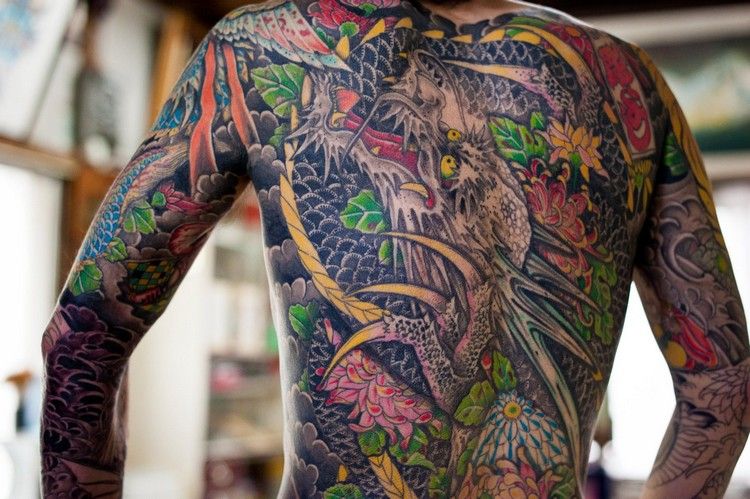 Tatuagem nas costas, homens, tatuagens japonesas, significando tatuagem yakuza